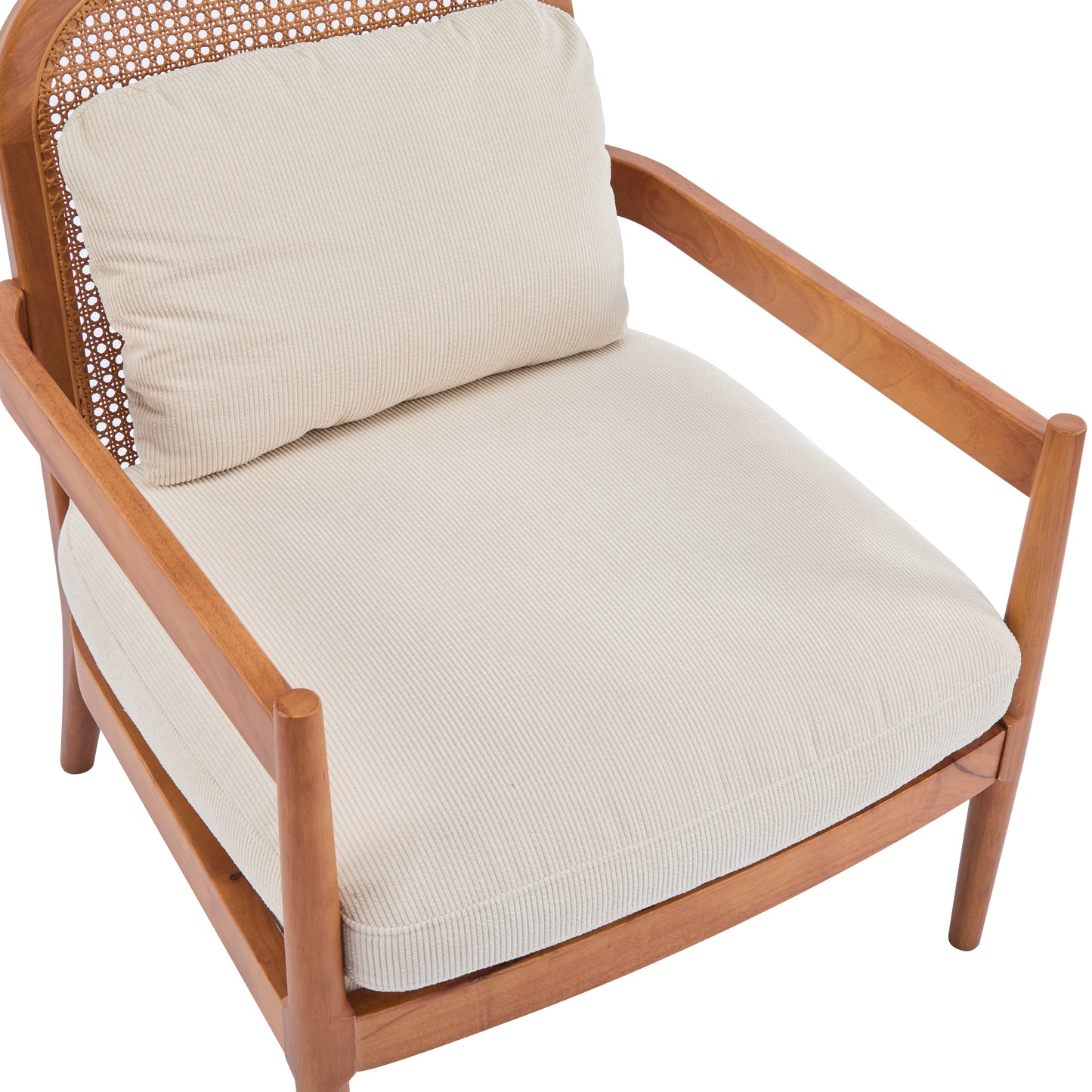 Mid-Century Modern Accent Chair Set - Solid Wood & Rattan, Beige