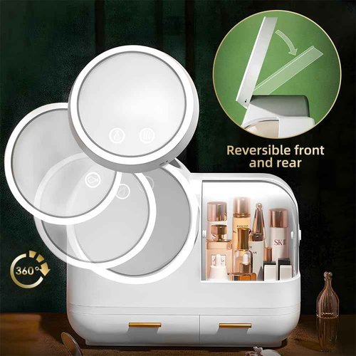 Generic Cosmetic Display Cases Skin Care Organizer Makeup Storage Organizer Box with Mirror Cosmetic Display Case with Touch Screen LED Light Anti Dust and Waterproof Skin Care Organizer White