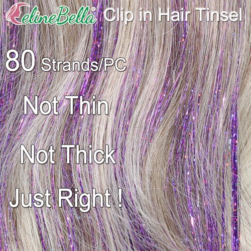 Hair Tinsel Clip in Purple Fairy Hair for Girls for Party Cosplay Christmas New Year Gift (24 Inch Pack of 12Pcs, Deep Purple)