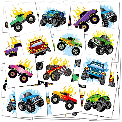 ArtCreativity Monster Truck Individual Temporary Tattoos for Kids - Pack of 144 - Non-Toxic 2 Inch Pre-Cut Tattoos - Moster Truck Birthday Party Favors and Goody Bag Fillers for Boys and Girls