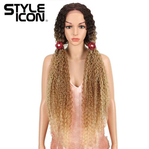 Style Icon 38” Long Curly Wig Lace Front Wigs Synthetic Wigs with Baby Hair Half Hand Tied 130% Density Hair Replacement Wigs (38", TAT6/27/24E)