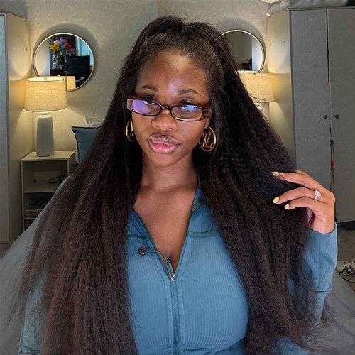 BGM GIRL Kinky Straight 3 in 1 Half Wig Human Hair Glueless Wear and Go No Lace Flip Over Wig With Adjustable Drawstring 180 Density Natural Look Wig For Women 18 Inch
