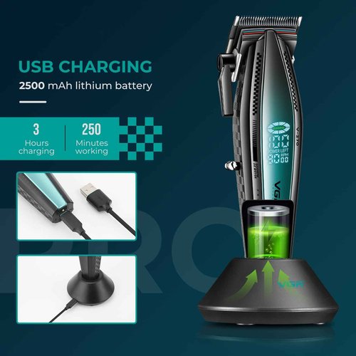 VGR 270 Hair Clippers for Men Professional, Low Noise Cordless High Speed 9000 RPM Fresh Fade Ceramic Blade Barber Clippers, Hair Cutting Kit with 6 Guide Combs, USB Charging Base, LED Display