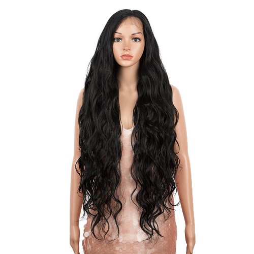 Style Icon Easy-360 36" Free Part Lace Frontal Wigs Super Long Multi-Layered Big Curl Wig Synthetic Wig (36 Inches, 1B)