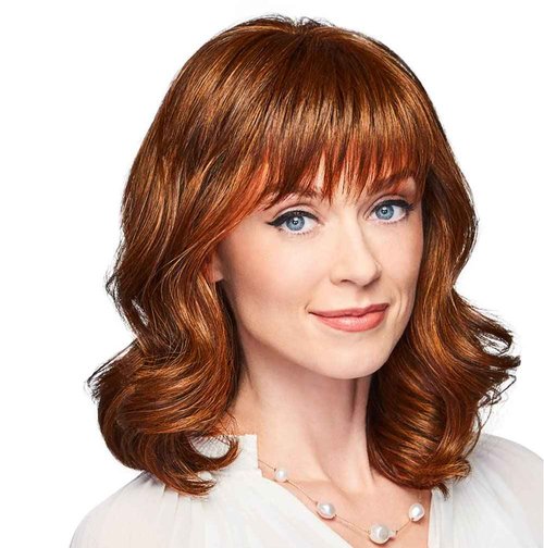 GABOR Ambitious Essential Collection Wig Cap, Mid-Length With Soft Bangs and Beachy Wave by Hairuwear, Medium Red