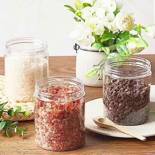 TUZAZO 24 Pack Plastic Jars with White Lids and Labels, 12pcs 8 OZ and 12pcs 4 OZ Round Clear Cosmetic Containers for Body Butter, Body Scrub, Cream, Lotion, Slime Jar, Small Items, Travel Storage