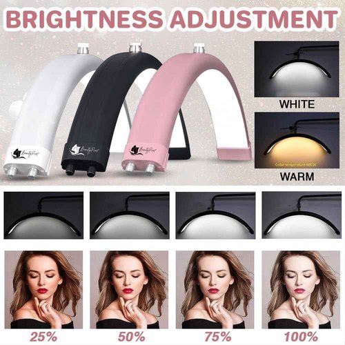 BeautyPros Lash Light - LED Half Moon Lamp - Eyelash Tech, Makeup Studio & Salon Light - Adjustable Brightness Warm to Cool (White, 26 Inch)