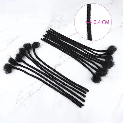 6 Inch 0.4cm Thickness Dreadlock Extensions Human Hair 60 Strands Locs Extensions Real Human Hair, Natural Black for Women Men Kids Full Handmade Permanent Locs Can Be Dyed and Bleached