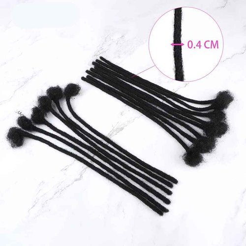 Loc Extension Human Hair 0.4cm Thickness 8 Inch 60 Strands Natural Black Full Handmade Permanent Locs Can Be Dyed and Bleached for Women Men Kids Dreadlock Extensions Real Human Hair