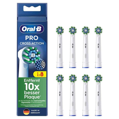 Oral-B Pro CrossAction Original Electric Toothbrush Heads - Superior Teeth Cleaning Replacement Brushes with Innovative X Bristles Toothbrush Attachment - White, Pack of 8