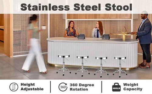ZHAOYONGLI-End Tables Rolling Stool with Wheels, Heavy Duty Hydraulic Stainless Steel Stool for Shop Guitar Lab Tattoo Workbench Medical, Adjustable Swivel Chair (Silver)