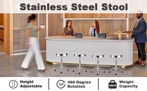 ZHAOYONGLI-End Tables Rolling Stool, Stainless Steel Workbench Stool, Adjustable Swivel Stool， 5 Wheels, Aluminum Alloy Five-Claw Foot，304 Stainless Steel Structure，Holds 460lbs,sHollowWheel