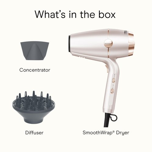 INFINITI PRO CONAIR SmoothWrap Hair Dryer, Blow Dryer with Diffuser and Concentrator Attachments, Advanced Plasma and Ceramic Technology for Less Frizz, More Volume, and Body, Champagne