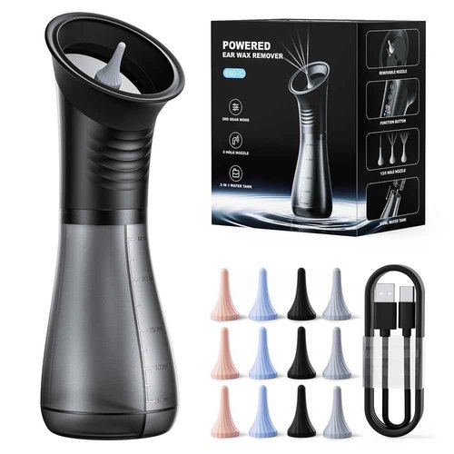 Ear Wax Removal with LED Display, Temodu Electric Ear Cleaner, Rechargeable Earwax Remove Removal Ear Irrigation System, 3 Pressure Modes Ear Cleaning Earwax Removal (12 Disposable Tips)