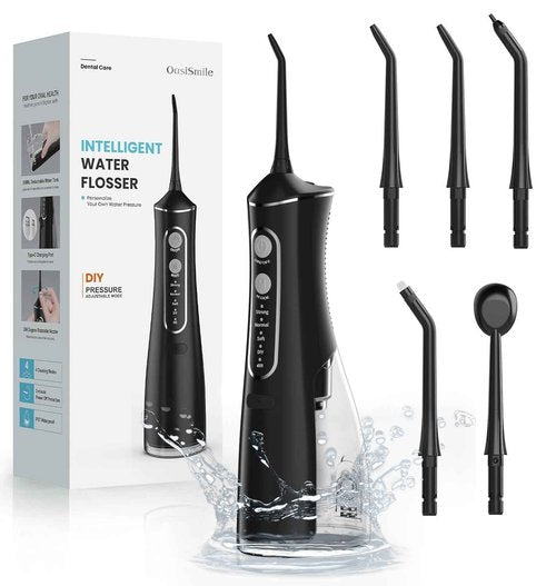 Water Dental Flosser Pick for Teeth, 300ML Larger Tank Portable Cordless Oral Irrigator with 5 Replaceable Jet Tips, 4 Modes, IPX7 Waterproof Rechargeable Flossing Cleaning Picks for Home Travel