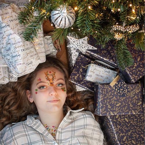 16 Sheets Glitter Christmas Temporary Tattoos for Kids Birthday Party Favors, Christmas Sparkly Winter Holiday Body Decoration Tattoo Stickers for Boys and Girls Goodie Bag Stocking Stuffers