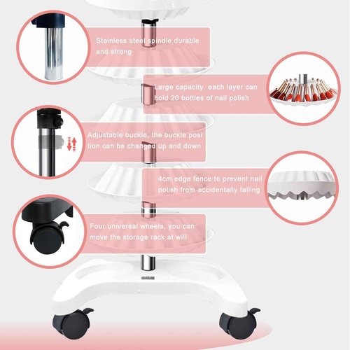 Auto Care Nail Polish Organizer,Removable Universal Wheeled Disc Fluted Nail Polish Holder，Large-capacity Six-layer Nail Polish Storage Rack for Nail Salons.