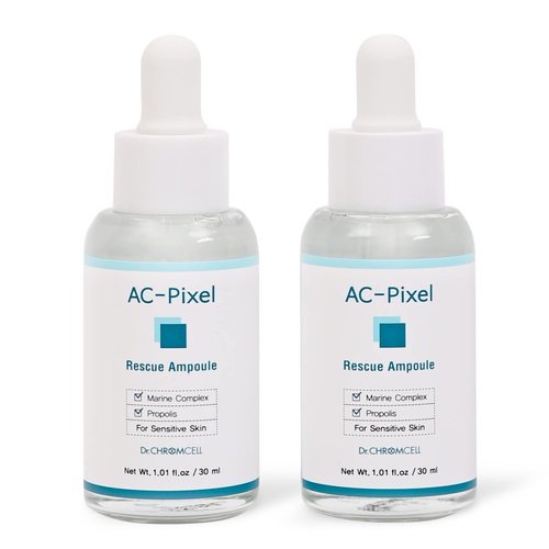 [Dr.CHROMCELL] AC-Pixel Rescue Ampoule | Korean Acne Treatment | Anti Acne Serum | Tea Tree Oil for Face Acne | Dermatologically Tested for Sensitive Skin | Includes 2 Serums in 1 Box (60ml)