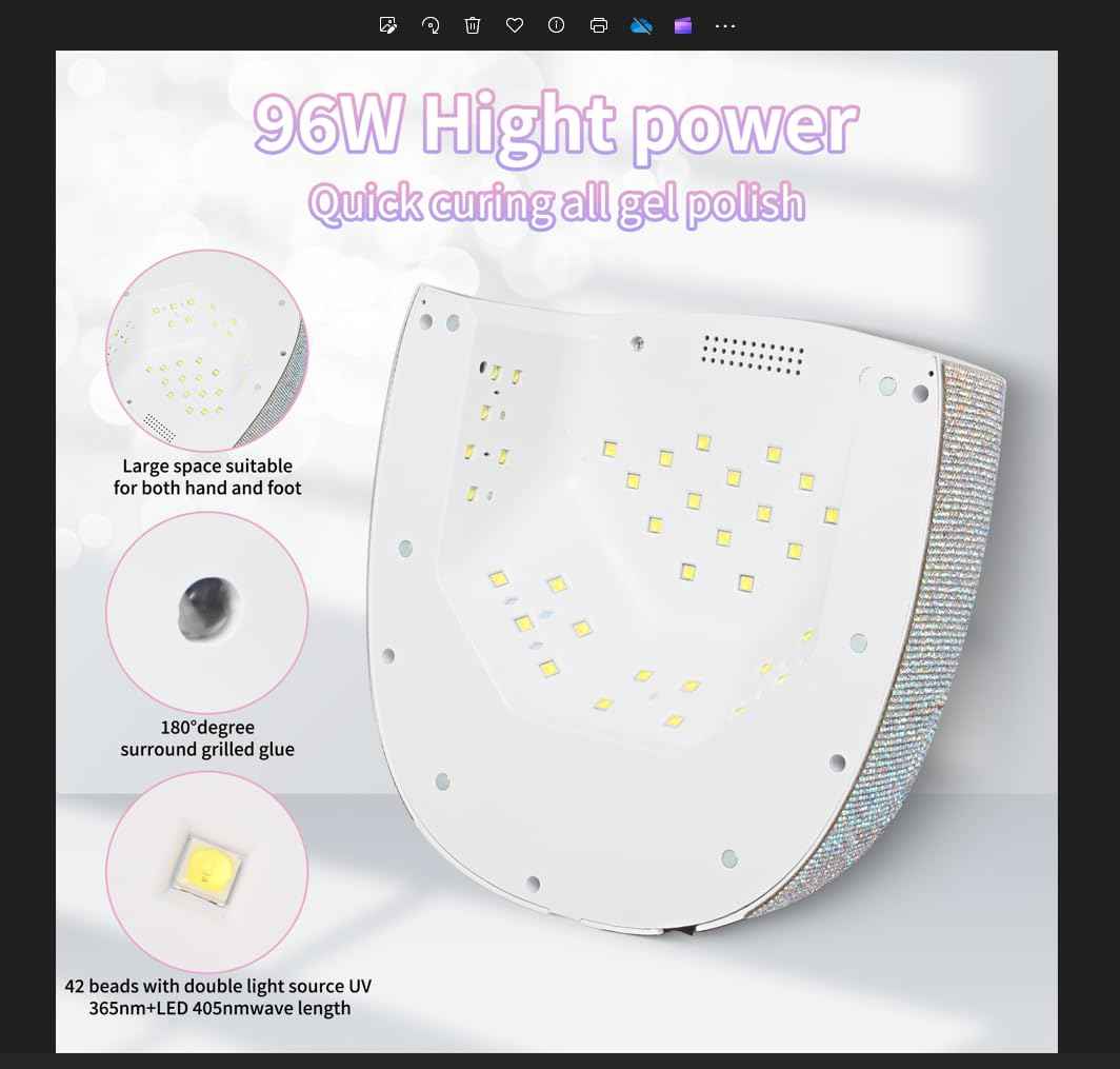 Linssy 96W UV LED Cordless Nail Lamp,Nail Dryer with 42 Beads,UV Light for Gel Nails Manicure for Fingernails & Toenails,Professional LED Nail Lamp for Salons with 4 Timers and Smart Sensor (Diamond)