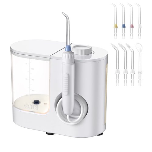 Zao's Selection Water Flosser, 1000ml Water Picks for Teeth Cleaning 30-130 PSI Teeth Cleaner, 8 Tips & Isolated Tip Storage, Dual Flow Control Power Dental Oral Irrigator for Braces