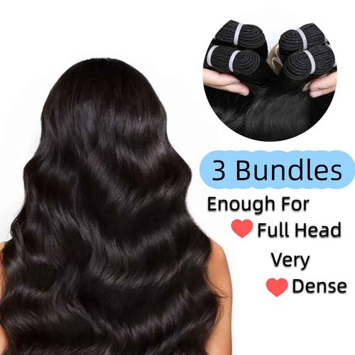 Edwad Human Hair Bundles 22-26 Inch Body Wave Bundles, 100% Unprocessed Brazilian Virgin Hair, 3 Bundles, Black, Wavy