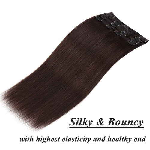 MY-LADY Double Weft 100% Clip in Remy Human Hair Extensions #2 Dark Brown 10''-24'' Full Head Thick Long Soft Silky Straight 8pcs 18clips for Women Fashion 16" / 16 inch 130g
