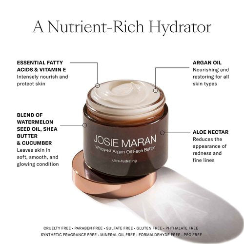 Josie Maran Whipped Argan Oil Face Butter - Anti Aging Face Cream & Redness Reducing Skin Care - Hydrating Daily Moisturizer with Shea Butter - Vegan & Cruelty-Free Formula - Unscented (1.69 oz)