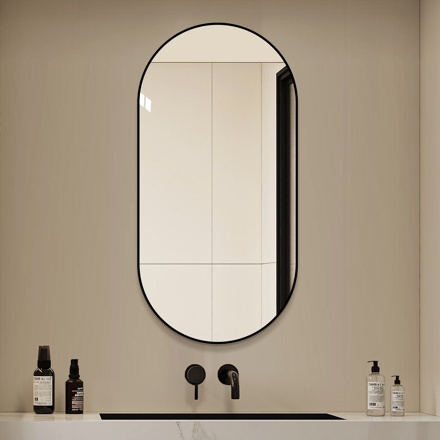 48x24 Inch Black Wall Mounted Bathroom Vanity Mirror - Modern Design