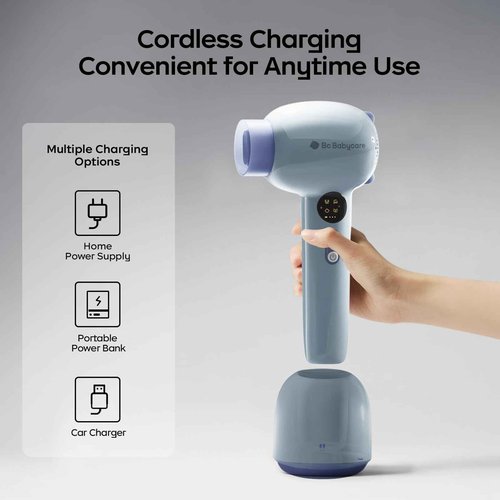 Bc Babycare Gentle Cordless Hair Dryer for Baby and Kids, Quiet Portable Mini Blow Dryer for Infant,Portable Travel Hair Dryer,Low Heat/Speed with 4 Model for Hair Diaper and Full Body (Purple)