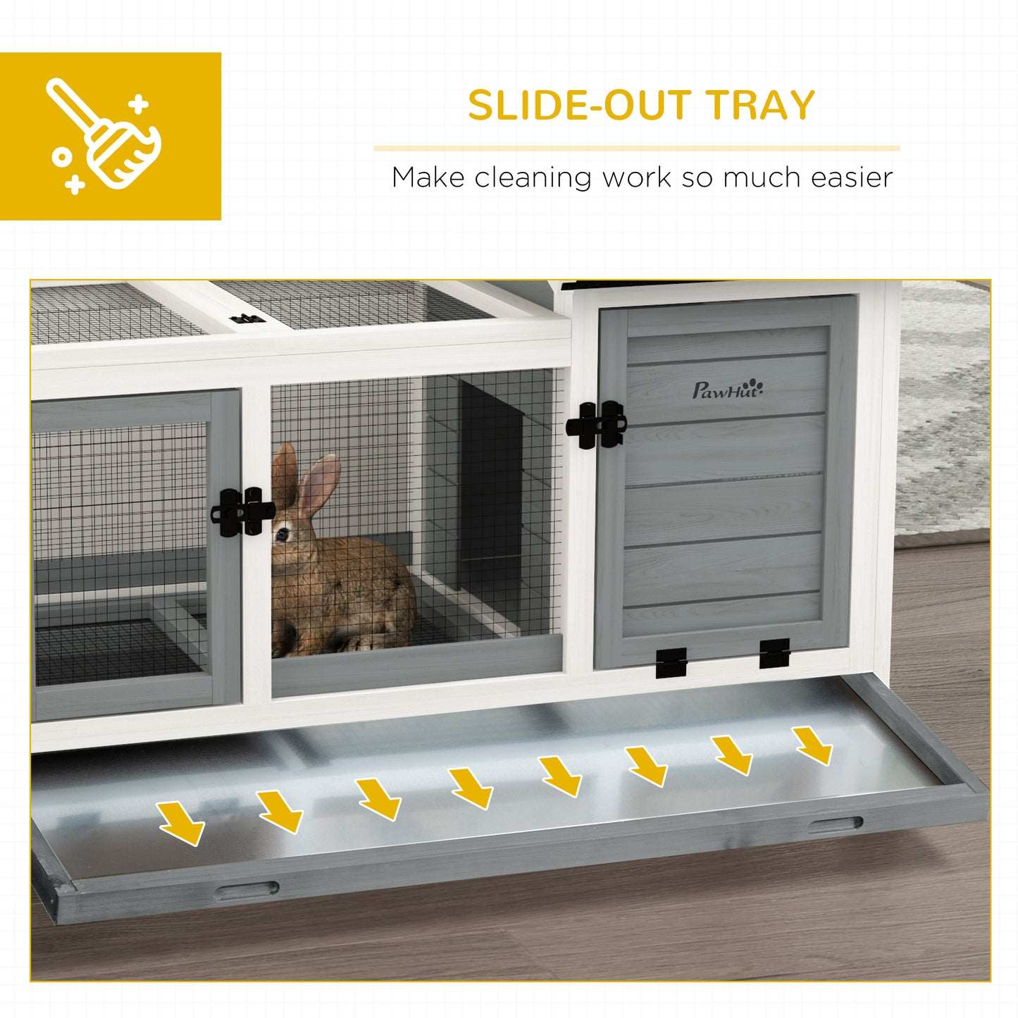 Wooden Rabbit Hutch with Wheels & Run, Slide-Out Tray for Small Animals, Blue