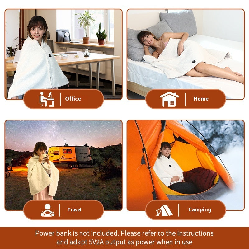 USB Heated Lambswool Blanket with Power Bank and Adapter - Size 150x80cm