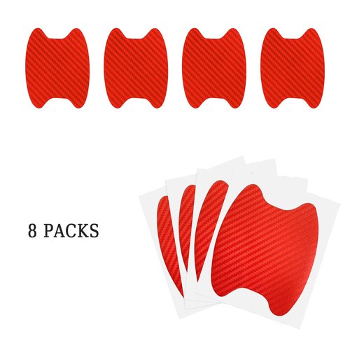 8PCS Car Door Handle Sticker, Carbon Fiber Anti-Scratches Car Door Cup Protector, Non-Marking Auto Door Handle Protective Film, Self-Adhesive Door Side Paint Protector for All Cars (Red/8PCS)