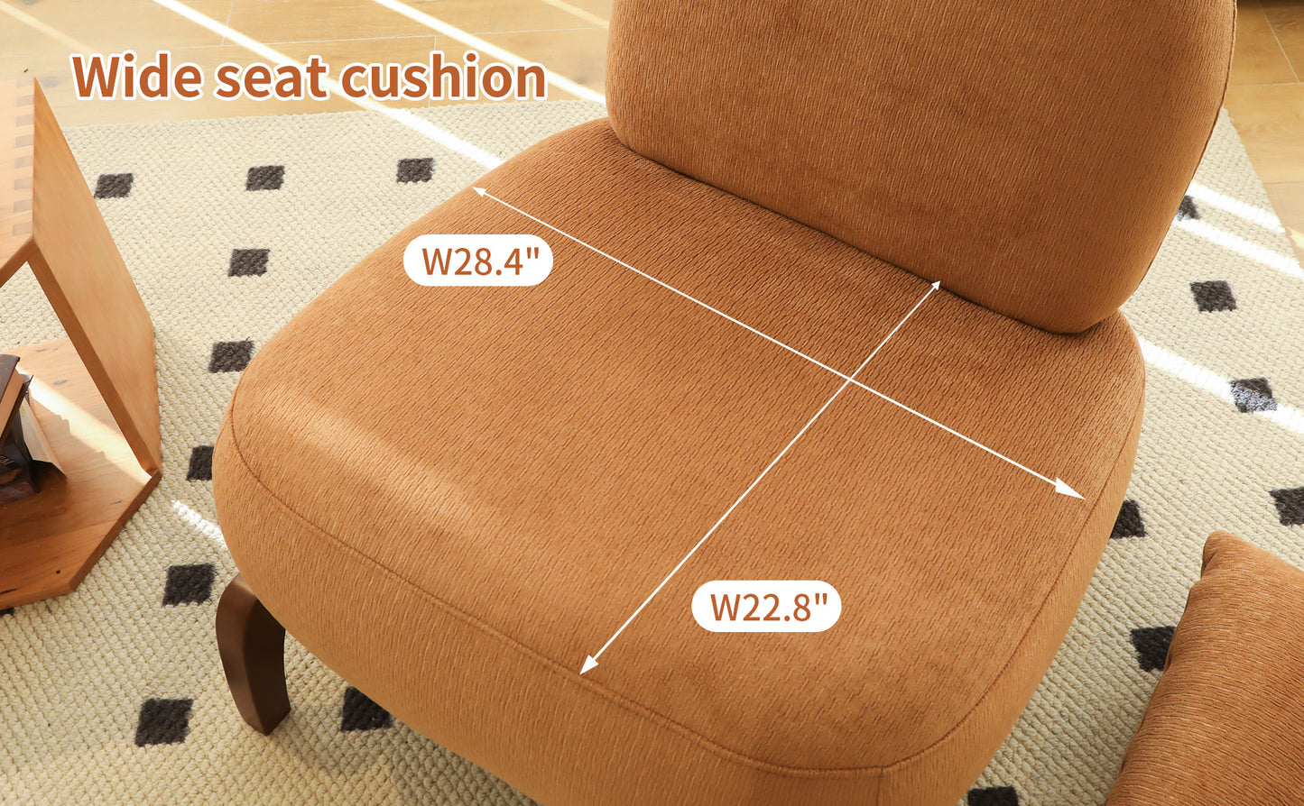 Cozy Armless Accent Chair with Solid Wood Legs - Caramel