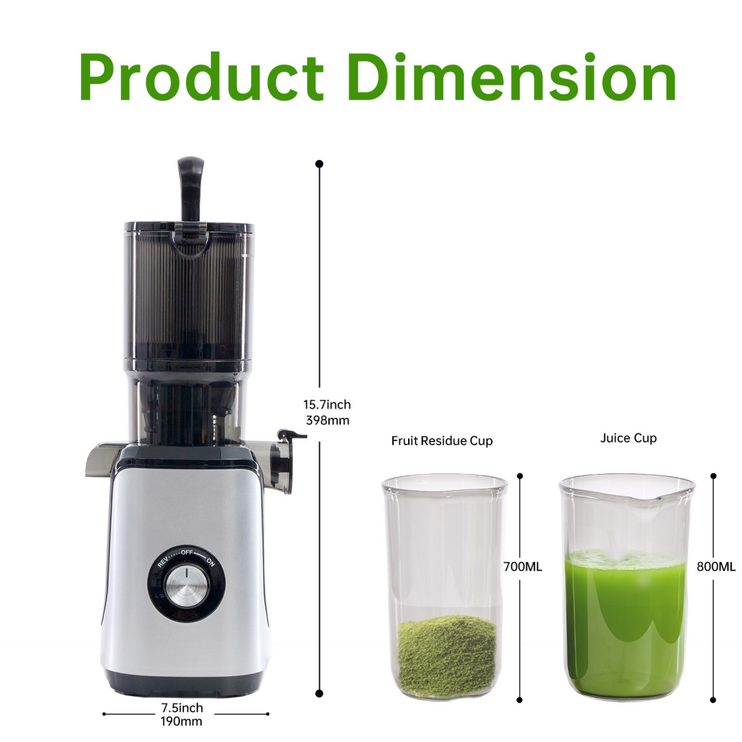 Cold Juicer with Wide Feeding Trough for Whole Fruits & Vegetables - Silver