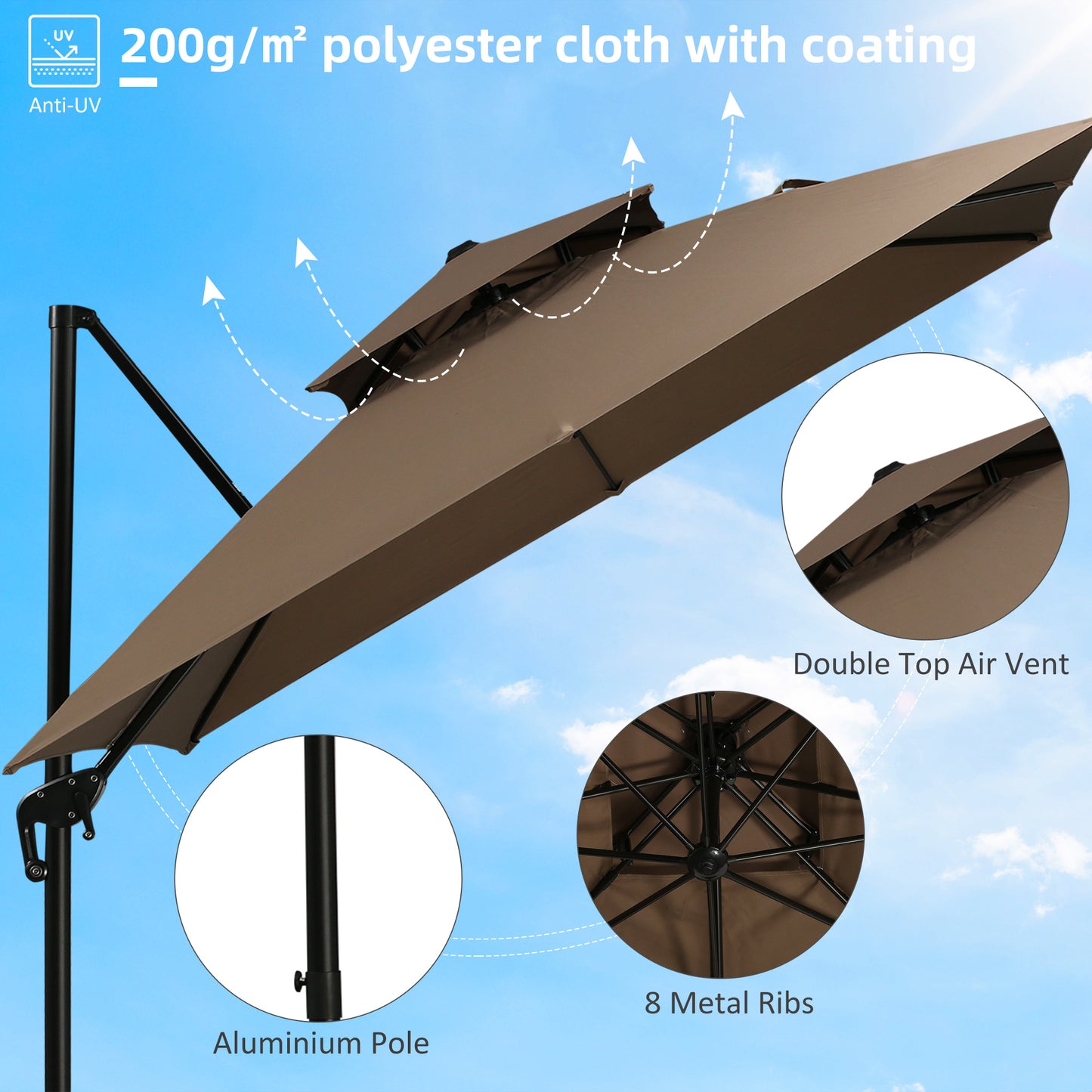 10ft Offset Patio Umbrella with 360-Degree Rotation - Coffee