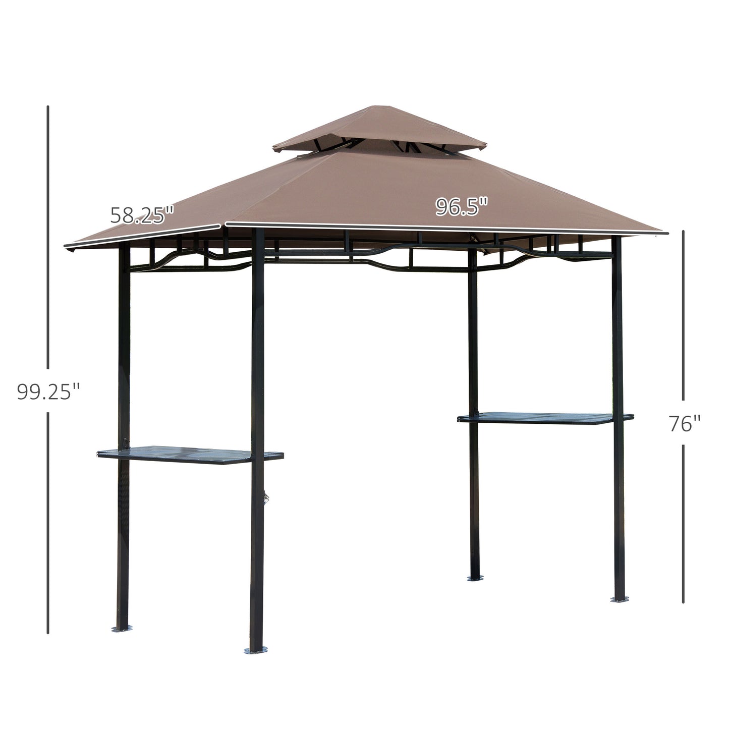 Grill Gazebo with Double Roof - Outdoor BBQ Canopy Shelter - Coffee