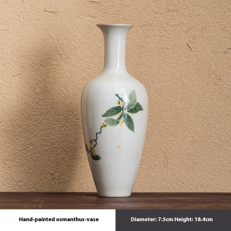 Ceramic Table Flower Ornament with Hydroponic Design - Porcelain Vase, Beauty Osmanthus
