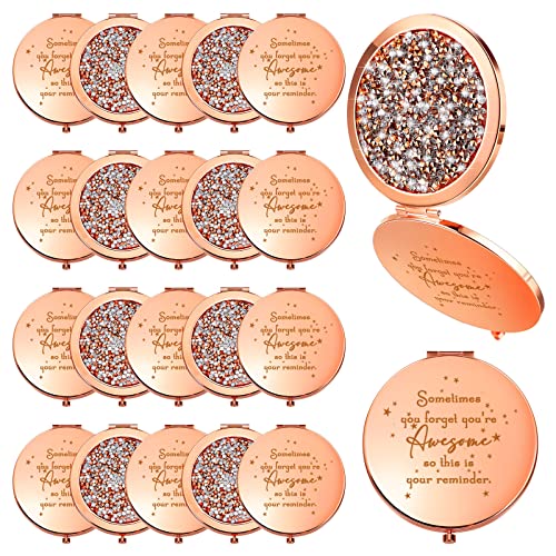 Roowest 20 Pcs Inspirational Compact Mirror You're Awesome Reminder Appreciation Gifts for Women Employee Coworker Friends Sisterhood Bulk Christmas Party Favors Magnifying Pocket Mirror (Rose Gold)