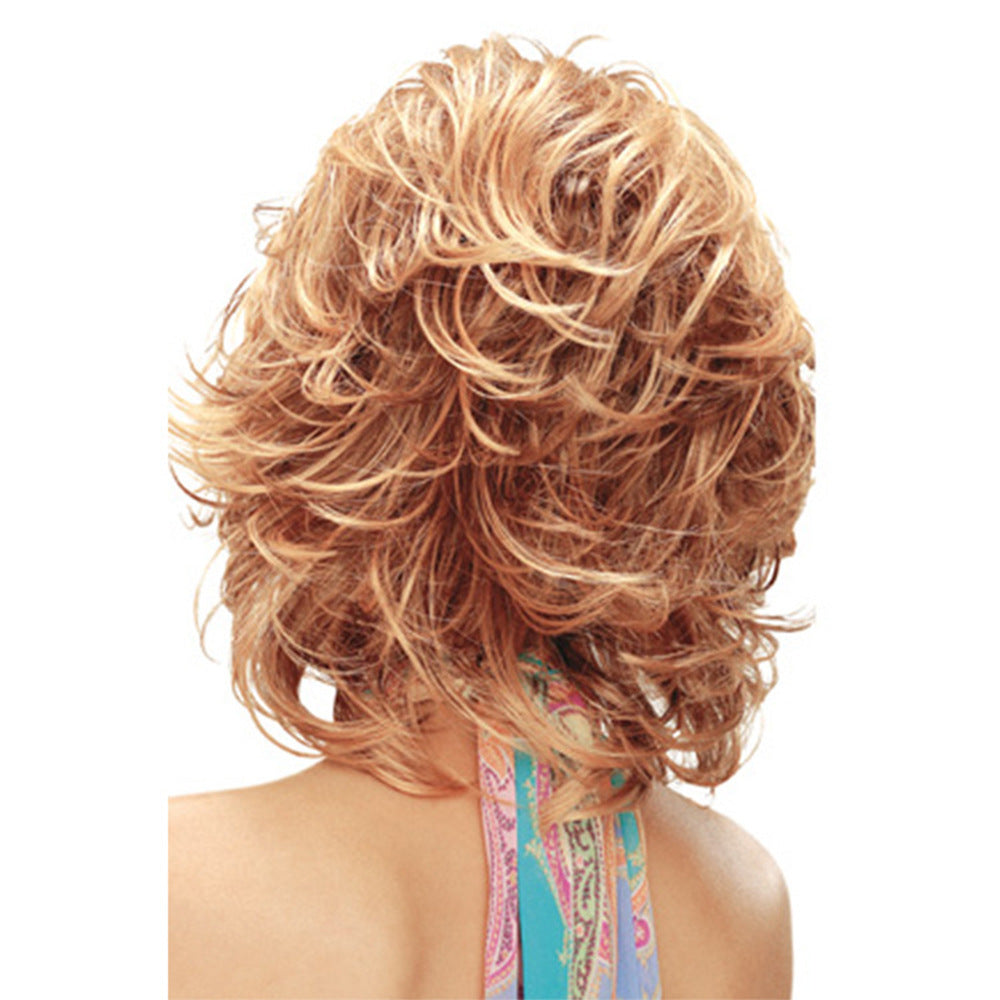 Women's Curly Wig with Diagonal Bangs - Gold