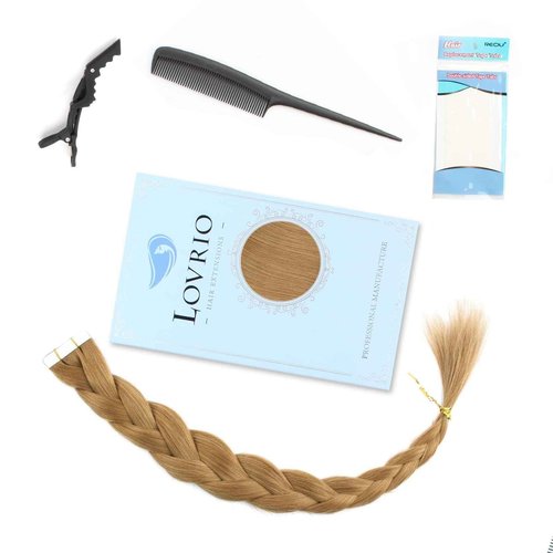 Lovrio Real Human Hair Tape in Hair Extensions, Colored strawberry Blonde #27 Seamless Skin Weft Human Hair 50 Gram 16 Inch 20 Pieces