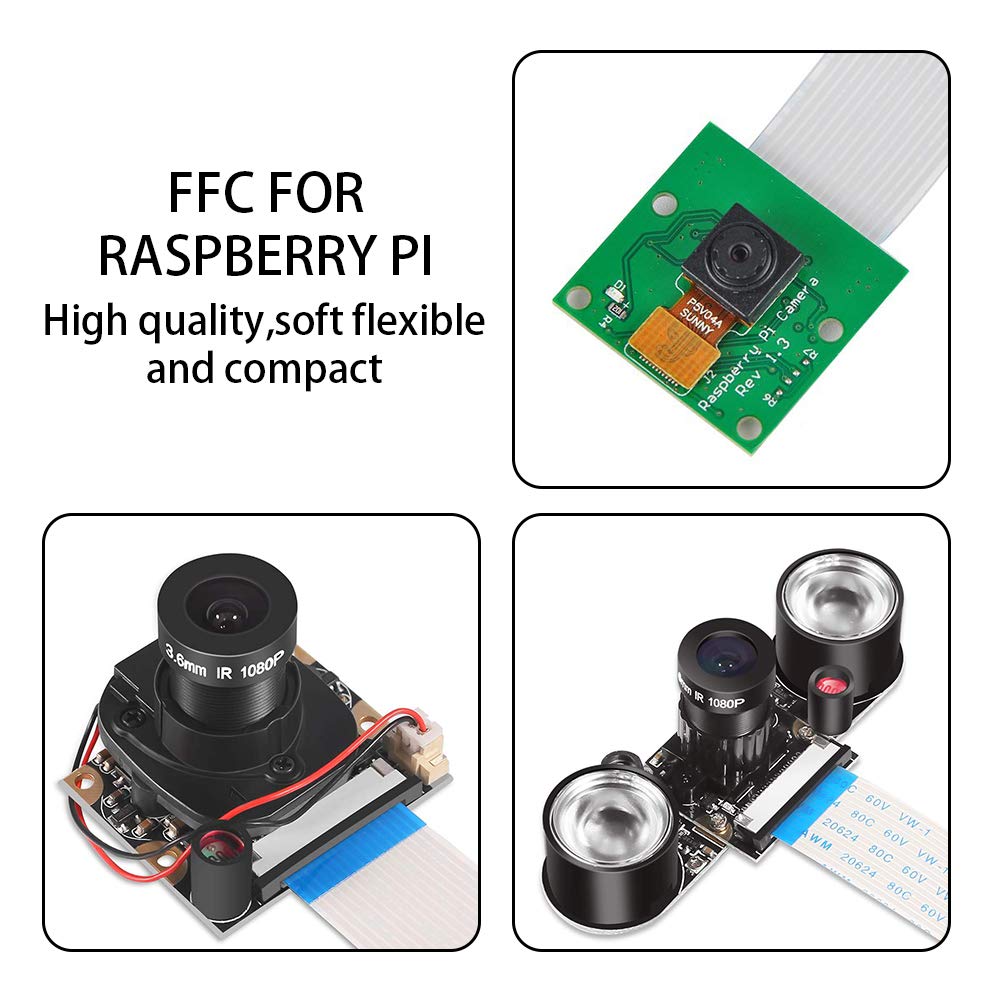 Aokin for Raspberry Pi Camera Cable, FFC Cable Ribbon Flex Extension Cable 15 Pin 1.0mm Pitch for Raspberry Pi, Octoprint Octopi Webcam, Monitor 3D Printer, etc, 15cm/5.90in, 1 Pcs