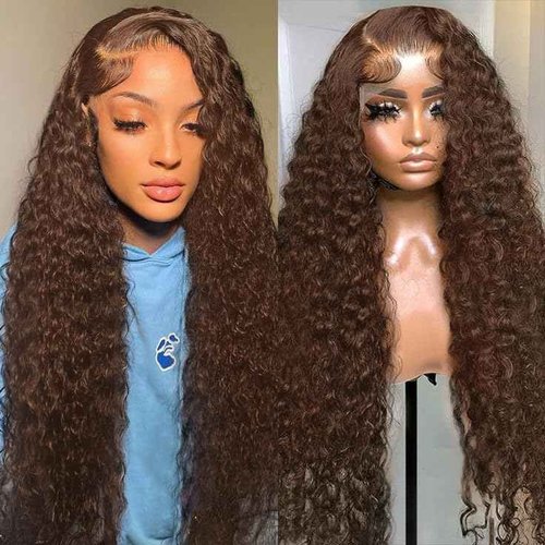 Chocolate Brown 13x6 Deep Wave Lace Front Wigs Human Hair 210Density Curly Wig HD Lace Front Wigs Human Hair Pre Plucked Frontal Wigs Human Hair Brown Glueless Wig For Women 22Inch