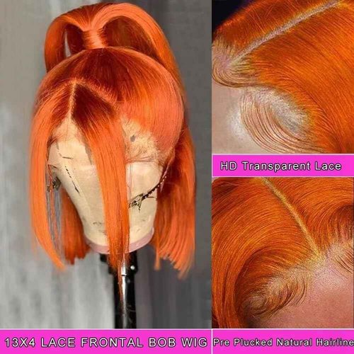 #350 Ginger Orange Bob Wig Human Hair 13x4 Straight Hd Ginger Bob Lace Front Wigs Human Hair Wear and Go Glueless Wigs 14 Inch Pre Plucked with Natural Hairline Frontal Short Bob Wigs For Black Women