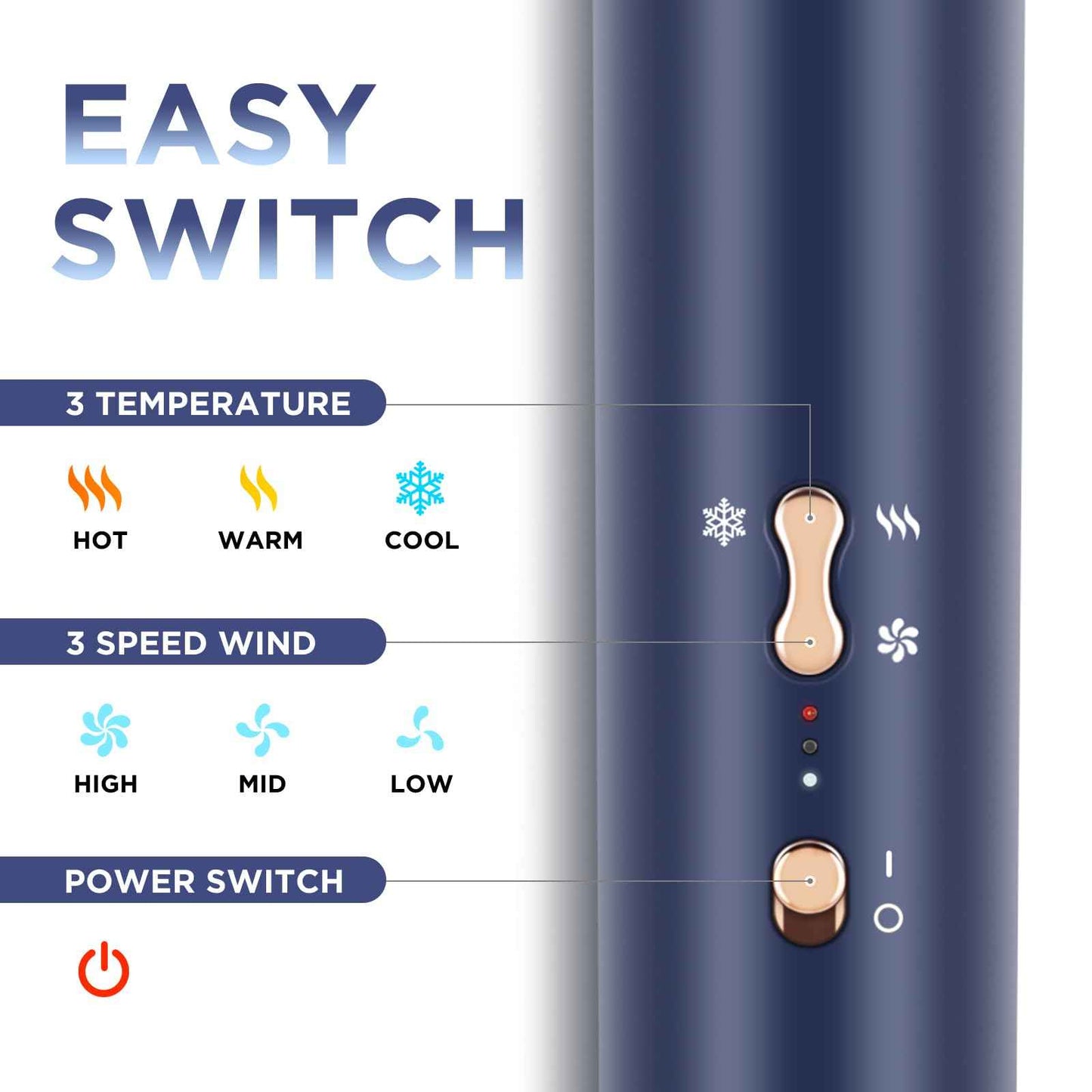 5 in 1 Blow Dryer Brush IG INGLAM MegaAir Hair Styler Brushless Hair Dryer Brush Left/Right Air Auto-Wrap Curler Hot Air Brush Negative Ions No Heat Damage Frizz-Free Drying Curling, Prussian Blue