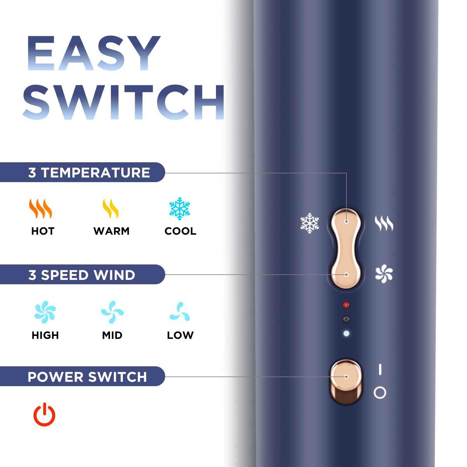 5 in 1 Blow Dryer Brush IG INGLAM MegaAir Hair Styler Brushless Hair Dryer Brush Left/Right Air Auto-Wrap Curler Hot Air Brush Negative Ions No Heat Damage Frizz-Free Drying Curling, Prussian Blue