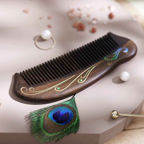 TAN MUJIANG Anti Static Hair Comb - 5.12" None-Tangled Detangling Comb - Fine Tooth Natural Wooden Handmade Combs for Women and Girls