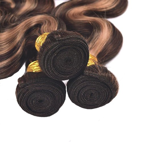 Dokksiiia Brown Ombre Bundles Human Hair P4/30 Dark/Light Brown 2-Tone Blend Highlight Body Wave Bundles Unprocessed Brazilian Virgin Hair Extensions 16 18 20 Inch for Fair to Tan Skin
