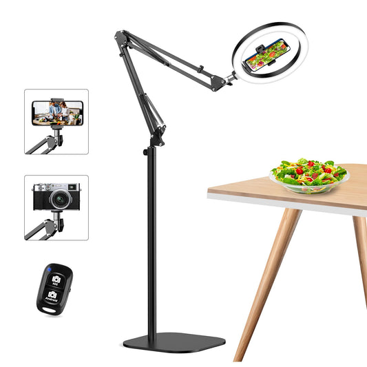 10" Ring Light Tripod for iPhone Overhead Phone Mount Holder, Flexible Ring Light with Stand - LED CRI >95 & Adjustable 70" Height, Phone Stand for Recording Video Camera Selfie Vlog TikTok YouTube