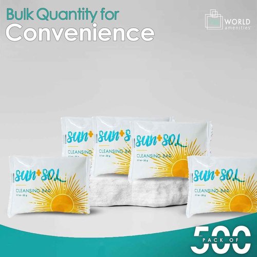 World Amenities - Sun + Sol Bulk Luxurious Cleansing Bar With Warm Coconut & Vanilla Fragrances, Pleat Wrapped Travel Size Toiletries, Mini Hotel Amenities, 0.7 oz (500 Pack)