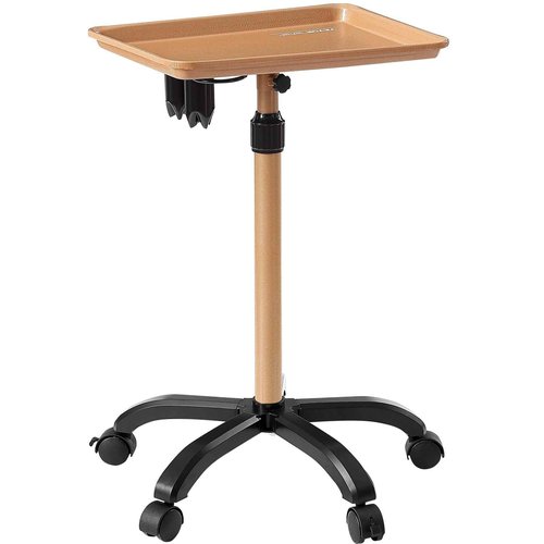 VEVOR Salon Tray Cart, 30"-43" Height Adjustable Rolling Salon Tray, Cold-Rolled Plate Tattoo Tray with 5 Wheels (2 Lockable) for SPA Barber Clinic, Gold & Black